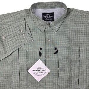 Feather Craft Fly Fishing Men's Plaid Tech Shirt XXL Sun Protection Vented NWT